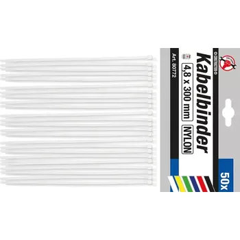 Stahovací páska Vázací pásky Kraftmann 4,8 x 300 mm BGS1080772. Bílé (Sada 50 dílů) (BGS1080772)