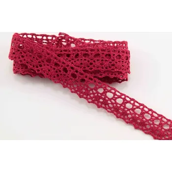 Krajka Bavlněná paličkovaná krajka - jemné zboubky - malinová - šířka 1,5cm