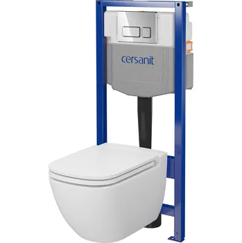 Klozet CERSANIT SYSTEM 50 mechanická podomítková sada, mísa CASPIA, prkénko, chromované tlačítko S701-759