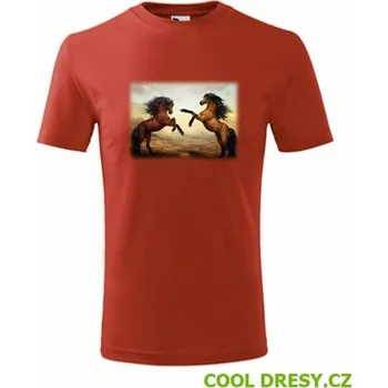 Tričko s koňmi dětské - Barva: červená, Velikost 10let