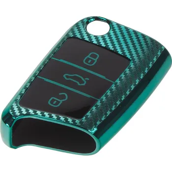 Autoklíč TPU obal pro klíč Škoda, VW, Seat, carbon zelený - 484VW122CG