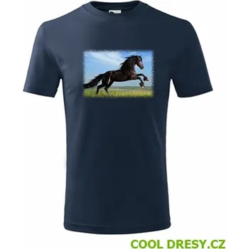 Tričko s koněm 2 dětské - Barva: námořní modrá, Velikost 10let