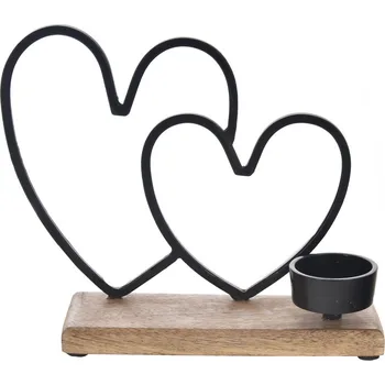 Svícen InDecor Svícen z mangového dřeva a kovu Srdce, 17 x 6 x 20 cm, hnědá