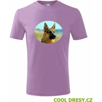 Dětské tričko s vlčákem - Barva: fialová, Velikost 6let