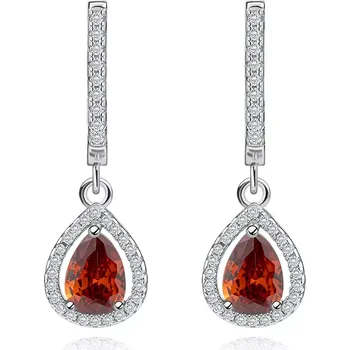 Náušnice Náušnice ze stříbra 925, červený slzičkovitý zirkon, třpytivý obrys