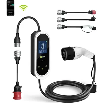Nabíjecí stanice pro elektromobil Přenosná nabíječka pro elektromobily E-PRO (4v1) Typ 2 - Schuko / CEE 5pinová / Typ 2 | 32A | 3fázová | 22 kW | WiFi | Aplikace | 5m