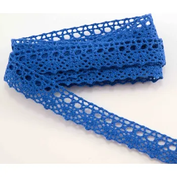 Krajka Bavlněná paličkovaná krajka - jemné zboubky - královsky modrá - šířka 1,5cm