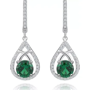 Náušnice Blýskavé náušnice, stříbro 925, kontura slzy s kulatým zeleným zirkonem