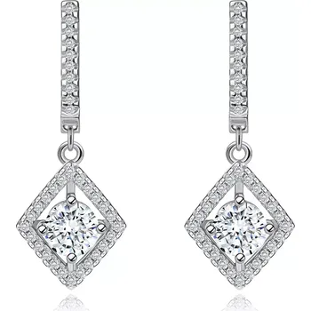 Náušnice Stříbrné náušnice 925, kulatý čirý zirkon v obrysu kosočtverce