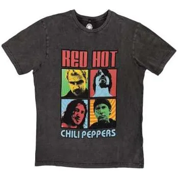 Zahraniční hudba Merch Red Hot Chili Peppers: Red Hot Chili Peppers Unisex Stone Wash T-shirt: Portrait Photos (charcoal Grey) (small) S