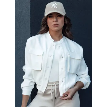 Dámský bomber Bílý dámský bomber s velkými kapsami PRIEV TY4305 Velikost: S