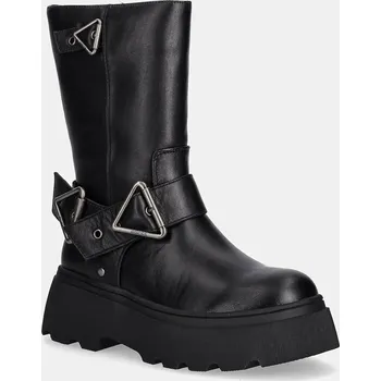 Dámské kozačky Kožené kotníkové boty Guess NURIA dámské, černá barva, na plochém podpatku, FLFNUR LEA10 FLFNUR.LEA10.BLACK 99X, EUR 37