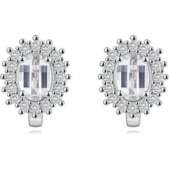 Náušnice Rhodiované náušnice, stříbro 925, čirý broušený zirkonový ovál, blýskavá kontura