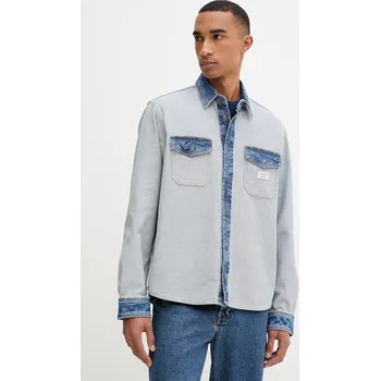 Pánská košile Džínová košile Guess Jeans pánská, modrá barva, relaxed, s klasickým límcem, M5YH71 D5M56 M5YH71.D5M56 05X, vel. L