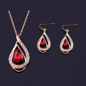 Souprava šperků Fashion Jewelry Souprava náhrdelníku a náušnic Rubínové kapky 1444-92