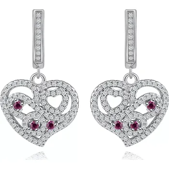 Náušnice Náušnice ze stříbra 925, srdíčko zdobené čirými a růžovými zirkonky
