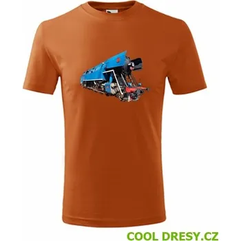 Chlapecké oblečení Dětské tričko s parní lokomotivou papoušek - Barva: oranžová, Velikost 10let