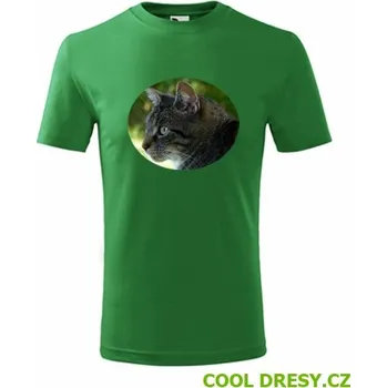 Dětské tričko s kočkou 2 - Barva: střední zelená, Velikost 4roky
