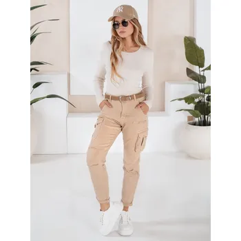 Dámské kalhoty Světle béžové dámské úzké cargo kalhoty CARGOIF UY2712 Velikost: XL