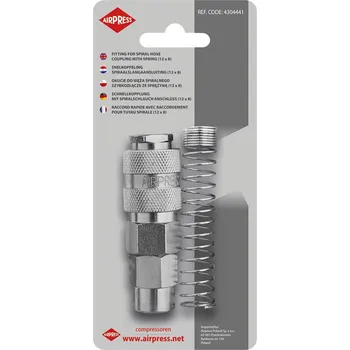 Kompresor Airpress Kování na spirálovou hadici 12 x 8 mm, rychlospojka s pružinou v blistru 4304441