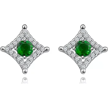 Náušnice Náušnice ze stříbra 925, kulatý zelený zirkon ve čtvercovém obrysu, rhodiované