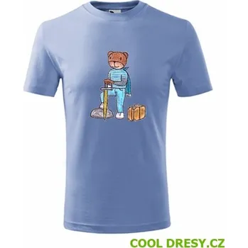 Dětské tričko medvídek cestovatel - Barva: nebesky modrá, Velikost 8let