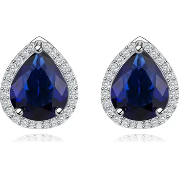 Náušnice Stříbrné náušnice 925, rhodiované, kontura slzy, tmavě modrý zirkon, třpytivá obruba