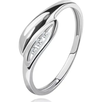 Prsten Briliantový prsten v bílém 14K zlatě - mírně zahnuté lístečky, tři čiré diamanty - Velikost: 50