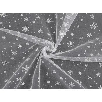 Tyl oděvní / dekorační vánoční vločky METRÁŽ - 1 bílá