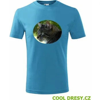 Dětské tričko s kočkou 2 - Barva: tyrkysová, Velikost 8let