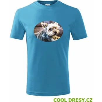 Chlapecké oblečení Dětské tričko s jorkšírem - Barva: tyrkysová, Velikost 10let