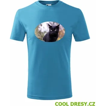 Dětské tričko s kočkou 6 - Barva: tyrkysová, Velikost 8let