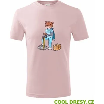 Dětské tričko medvídek cestovatel - Barva: růžová, Velikost 6let