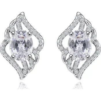 Náušnice Stříbrné 925 náušnice, obrys čirého listu, broušený oválný zirkon čiré barvy