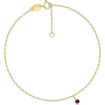 Náramek Zlatý náramek 585 ze žlutého zlata - kulatý červený kamínek, oválná očka