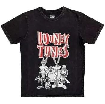 Zahraniční hudba Merch Looney Tunes: Looney Tunes Unisex Stone Wash T-shirt: Characters Black & White (black) (small) S