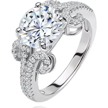 Prsten Zásnubní prsten ze stříbra 925, kulatý zirkon v čiré barvě, třpytivé pásky - Velikost: 60