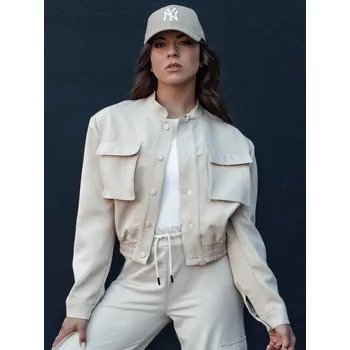 Dámský bomber Béžový dámský bomber s velkými kapsami PRIEV TY4306 Velikost: M