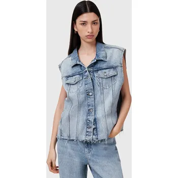Dámská vesta Džínová vesta AllSaints LAURA modrá barva, přechodná, W055OC 55J, vel. XS/S