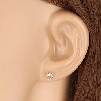 Náušnice Náušnice ze žlutého zlata 585 - lesklý obrys symetrického srdce, srdíčkovitý zirkon