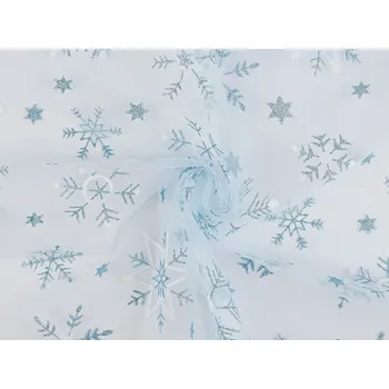 Tyl oděvní / dekorační vánoční vločky s glitry METRÁŽ - modrá světlá