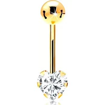 Piercing Šperky Eshop – Zlatý 585 piercing do pupíku – třpytivé srdíčko z čirého zirkonu