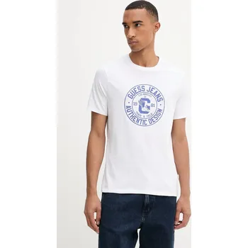 Bavlněné tričko Guess Jeans pánské, bílá barva, s potiskem, M5YI29 K8HM0 M5YI29.K8HM0 00A, vel. S