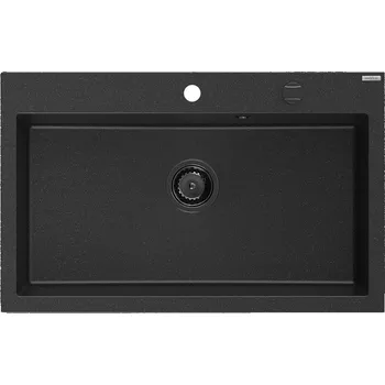 Granitový dřez MEXEN/S - Elix granitový dřez 1-miska 800 x 500 mm, černá/stříbrná metalik, sifon černá 6527801005-73-B