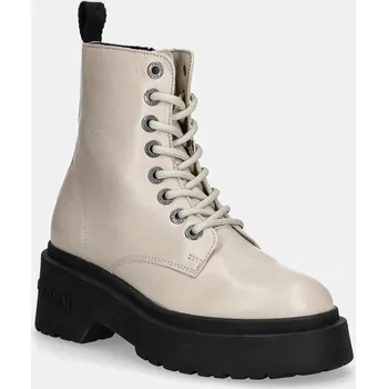Dámská zimní obuv Kožené workery Tommy Jeans TJW CHUNKY SHINY LEATHER BOOT EN0EN02848 béžová 80X, EUR 36