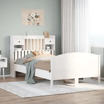 Ložnice Postel s knihovnou bez matrace bílá 135x190 cm masivní borovice Bílá3323153