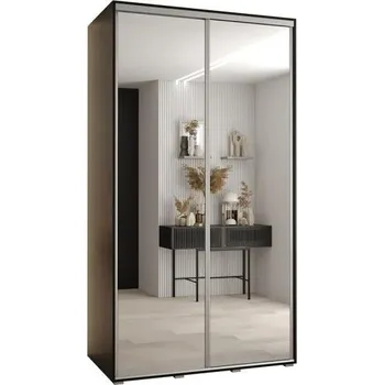 Šatní skříň Šatní skříň s posuvnými zrcadlovými dveřmi DAVOS 140cm | Černá / stříbrné pojezdy