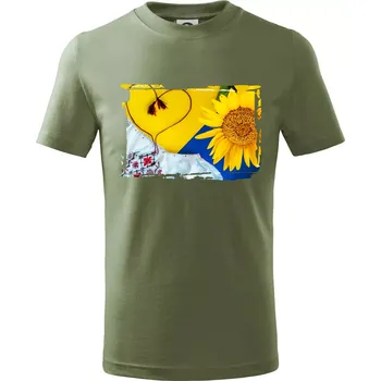 Ukrajina slunečnice a kroj - Tričko dětské bavlněné - 146 cm/10 let ( Khaki )