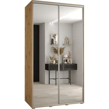 Šatní skříň Šatní skříň s posuvnými zrcadlovými dveřmi DAVOS 140cm | DUB Artisan / stříbrné pojezdy