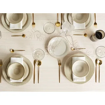 Sada nádobí 24dílná sada nádobí světle béžová kamenina kaolin ruční výroba s reaktivní glazurou servis pro 8 osob kuchyně jídelna Beliani